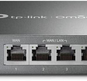TP-Link ER605 Omada Gigabit VPN Router, 5 Gigabit Ports, Integrated with Omada SDN, Cloud Access, Omada App, USB WAN Port For Mobile Broadband, Highly Secure VPN, Firewall, Backs