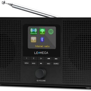 LEMEGA IR4S Stereo WiFi Internet Radio,FM Digital Radio, Spotify Connect, Bluetooth Speaker, Dual Alarms Clock, 40 Presets, Headphone-Output, Batteries or Mains Powered ?C Black Finish