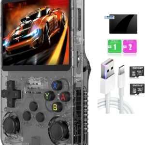 EWDGOES R36S Handheld Game Console 3.5 inch Preinstalled Emulator System Transparent Black Toys