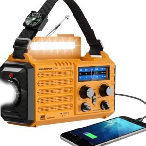 Emergency Radio with NOAA Weather Alert, Portable Solar Hand Crank AM/FM Radio for Survival,Rechargeable Battery Powered,USB Charger,Flashlight,Reading Lamp,SOS Alarm for Home Outdoor Emergencies
