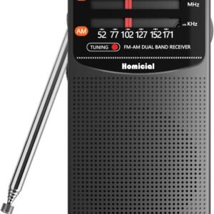 Homicial AM/FM Portable Pocket Radio ?C 3 AA Battery Powered, Long Lasting, with Excellent Reception and Easy Operation for Walking, Fishing, Camping (Black)