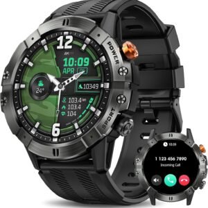 Smart Watches for Men, Bluetooth Call Military Smart Watch, Waterproof Fitness Tracker with Heart Rate/Blood Oxygen/Sleep Monitor/124 Sports Modes, Tactical Watch for Android Phones & iPhone (Black)