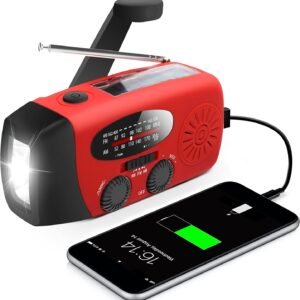 Emergency Hand Crank Radio with LED Flashlight for Emergency, AM/FM NOAA Portable Weather Radio with 2000mAh Power Bank Phone Charger, USB Charged & Solar Power for Camping