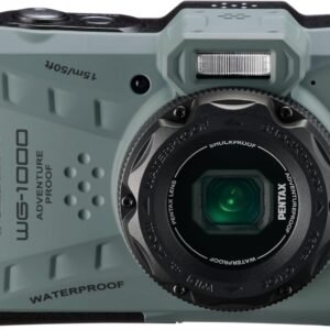 PENTAX WG-1000 Olive waterproof digital compact camera, designed for casual outdoor and underwater photography, waterproof to a depth of 15 meters, for up to one hour of continuous operation Home