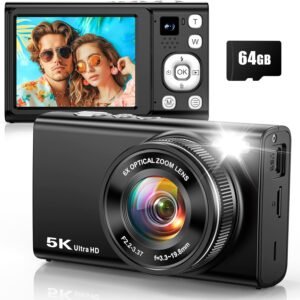 5K 96MP Digital Camera for Photography with 6X Optical Zoom,2025 Upgraded Autofocus Vlogging Camera for YouTube with Dual Lens, 64GB Card, Flash, Anti-Shake, Compact Point and Shoot Digital Cameras