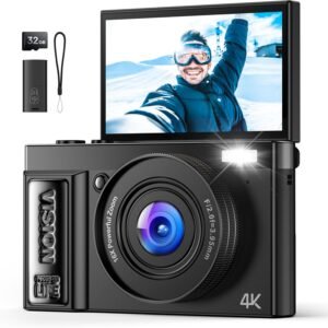 Digital Camera 4K for Photography Vlogging: 64MP Cameras for Video - 16X Zoom Photo Camera Gifts for Teens Ages 8-18 - 180??Flip Screen Compact C??mara - Point and Shoot Digital Cameras for Youtube