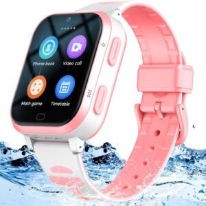 4G GPS Smart Watch for Kids Phone Smartwatch with WhatsApp Anti-Lost Waterproof Video Phone Call Pedometer Voice Message Camera SOS Alarm Real-time Tracking Watch for Boys Girls 3-12 Gifts Pink
