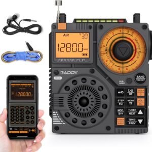Raddy RF320 Shortwave Radio with App Control, FM/AM/VHF/SW/AIR Receiver Support Bt/TF Card, Rechargeable Portable Radio with 3 Meter Cable Antenna, Earbuds, Flashlight, SOS