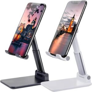 Meetuo 2 Pcs Cell Phone Stand, Adjustable Angle Height Phone Stand for Desk, Fully Foldable/Portable Phone Holder, Compatible with iPhone 17/16/15/14/13/12/Smartphones
